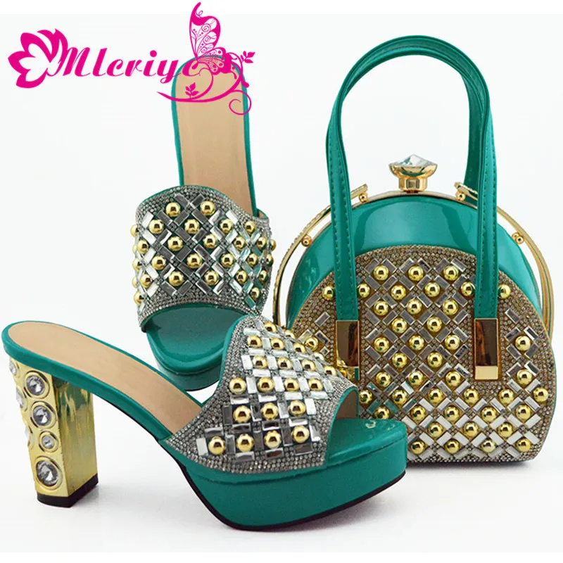 

Nigerian Ladies Comfortable Heels Shoe and Bag Set Women Italian Party Shoes and Bag to Match African Royal Party Shoes and Bag