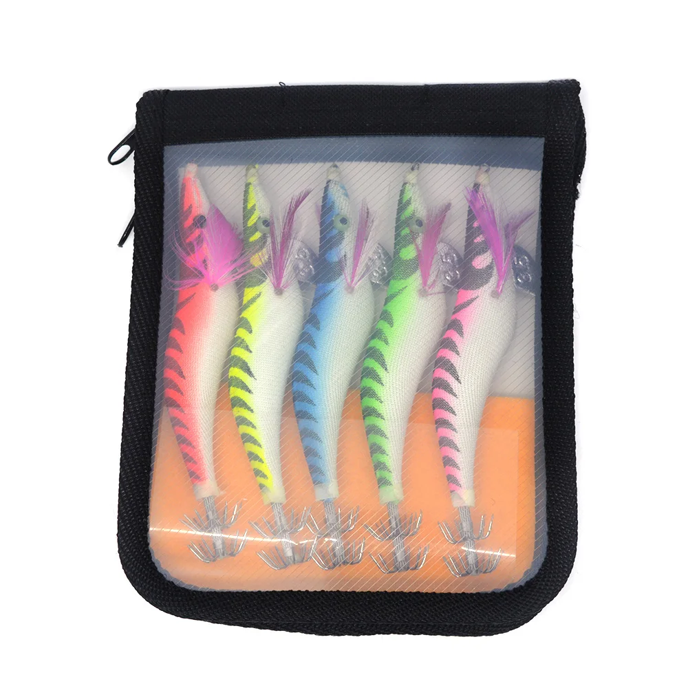 5 Pcs Squid Bait Combination Suit Wood Shrimp Lures Squid Bait 3 5 13