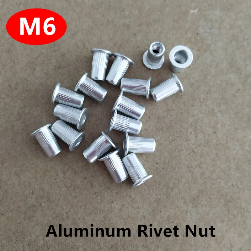 200pcs Threaded M6 Aluminum Rivet Nut Aluminum Flat Head Rivet Insert