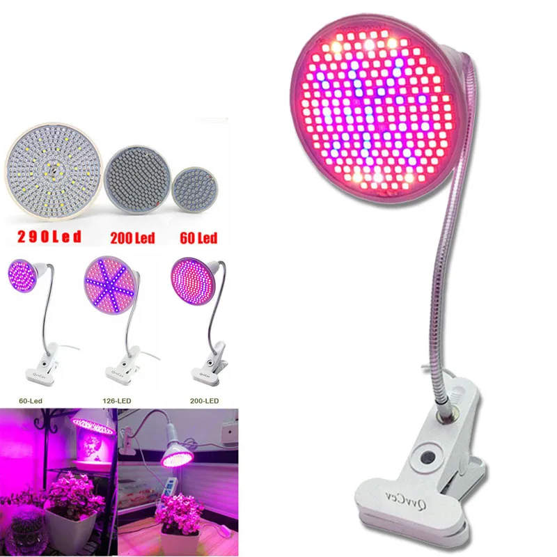 

60 200 290 LED Plant Grow Light Bulb For Indoor Room Seeds flower cultivo Lamp Holder Desk Clip Greenhouse Hydroponics Growing