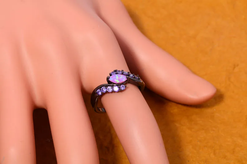 CiNily Created Pink Fire Opal Purple Zircon Black Gold Color Wholesale for Women Fashion Jewelry Ring Size 6 7 8 OJ8131