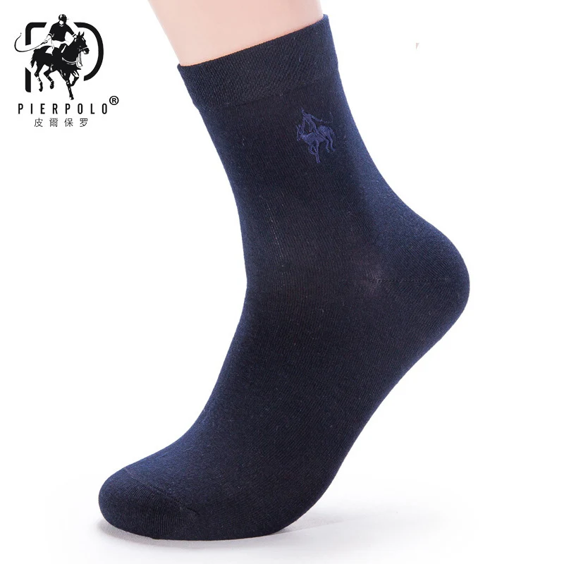 Высокое качество модные 5 пар/лот брендовые PIER POLO повседневные хлопковые носки бизнес мужские носки с вышивкой от производителя - Цвет: Navy Blue