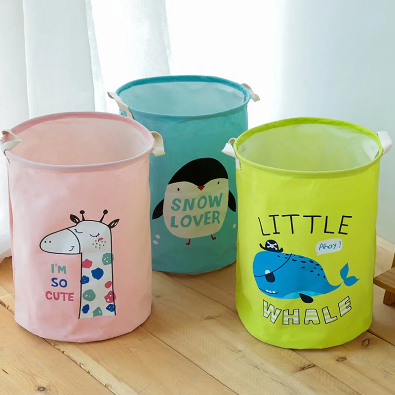 

Folding Laundry Basket Cartoon Design Toys Clothing Storage Baskets Bathroom Collapsible Sundries Organizer Pouch With Handle