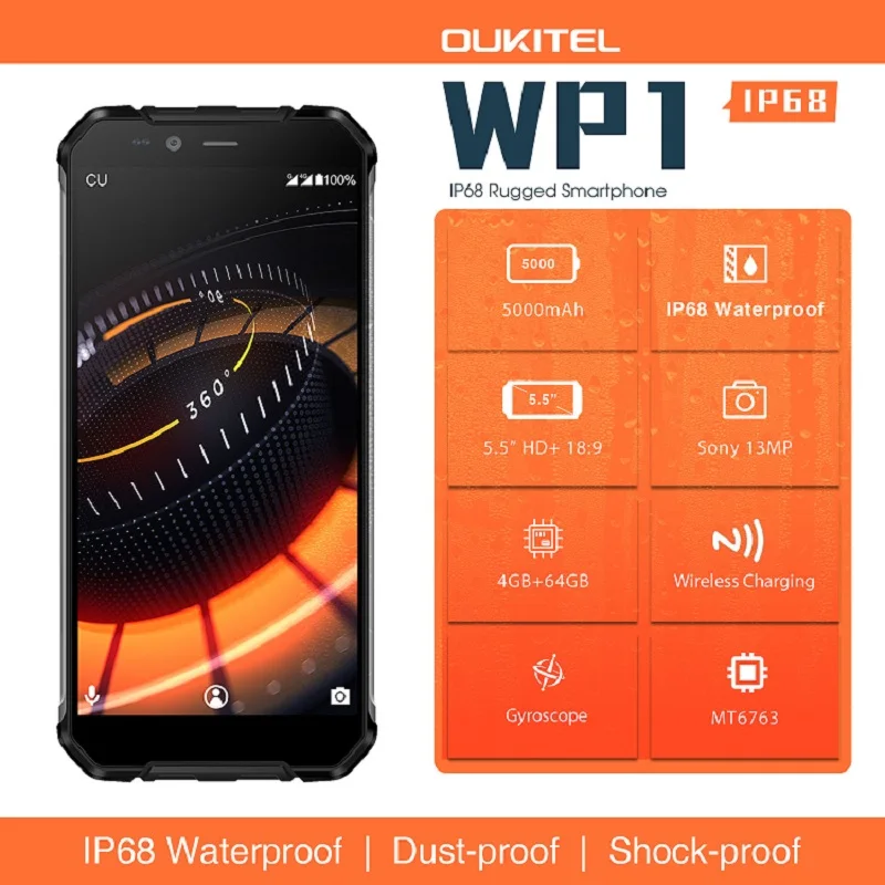 Oukitel Wp1 Водонепроницаемый смартфон с 5 дюймовым дисплеем восьмиядерным