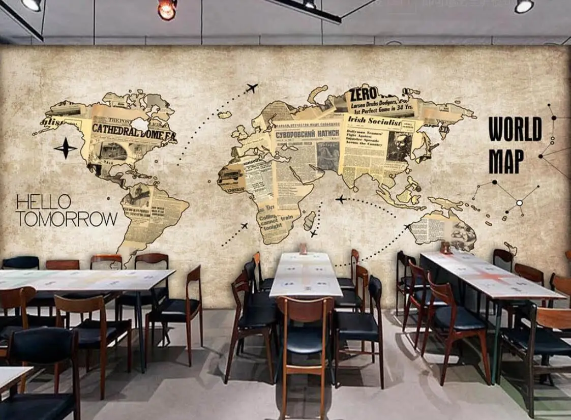 Скандинавские винтажные обои с картой настенное украшение искусство 3D рулон бумаги для ktv бар ресторан магазин настенные фрески контактная бумага