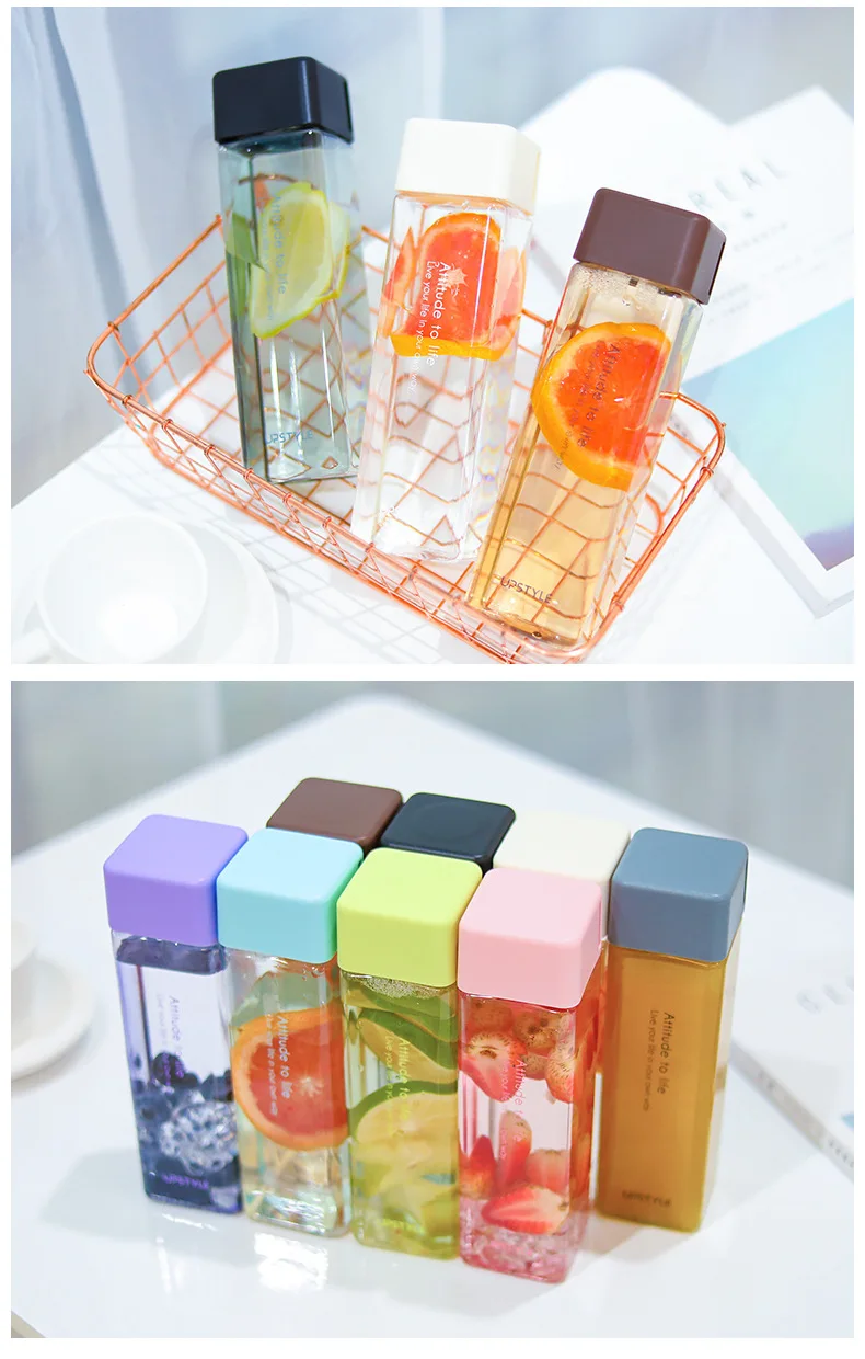 Water Bottle 480ml bpa free Square Plastic Water Bottle For Sports camping hiking Travel Portable  drinking bottles water Gifts (15)