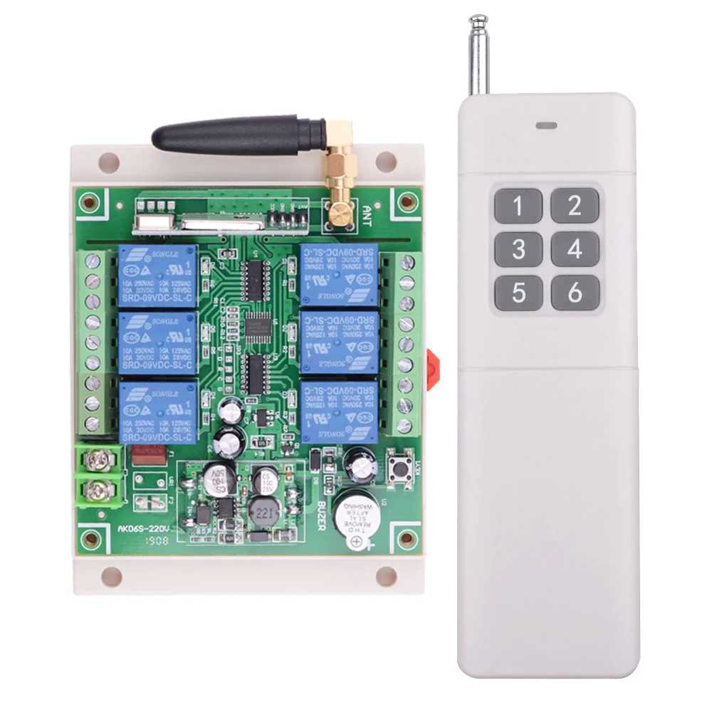 

AK06S DC 12V 24V 36V 6 CH RF Wireless Remote Control Lights Switch System 6CH 10A Relay Receiver +6 Button 3000M Transmitter