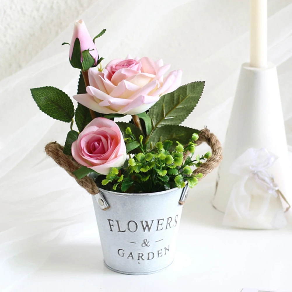 Искусственный цветок розы горшок имитация растения бонсай свадебный букет украшение для дома роза DIY принадлежности для скрапбукинга