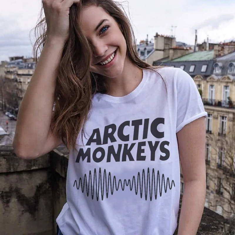 Белая женская футболка с принтом «Arctic Monkeys», летние топы с коротким рукавом и круглым вырезом, женская футболка в стиле панк-рок с буквенным принтом, женская футболка