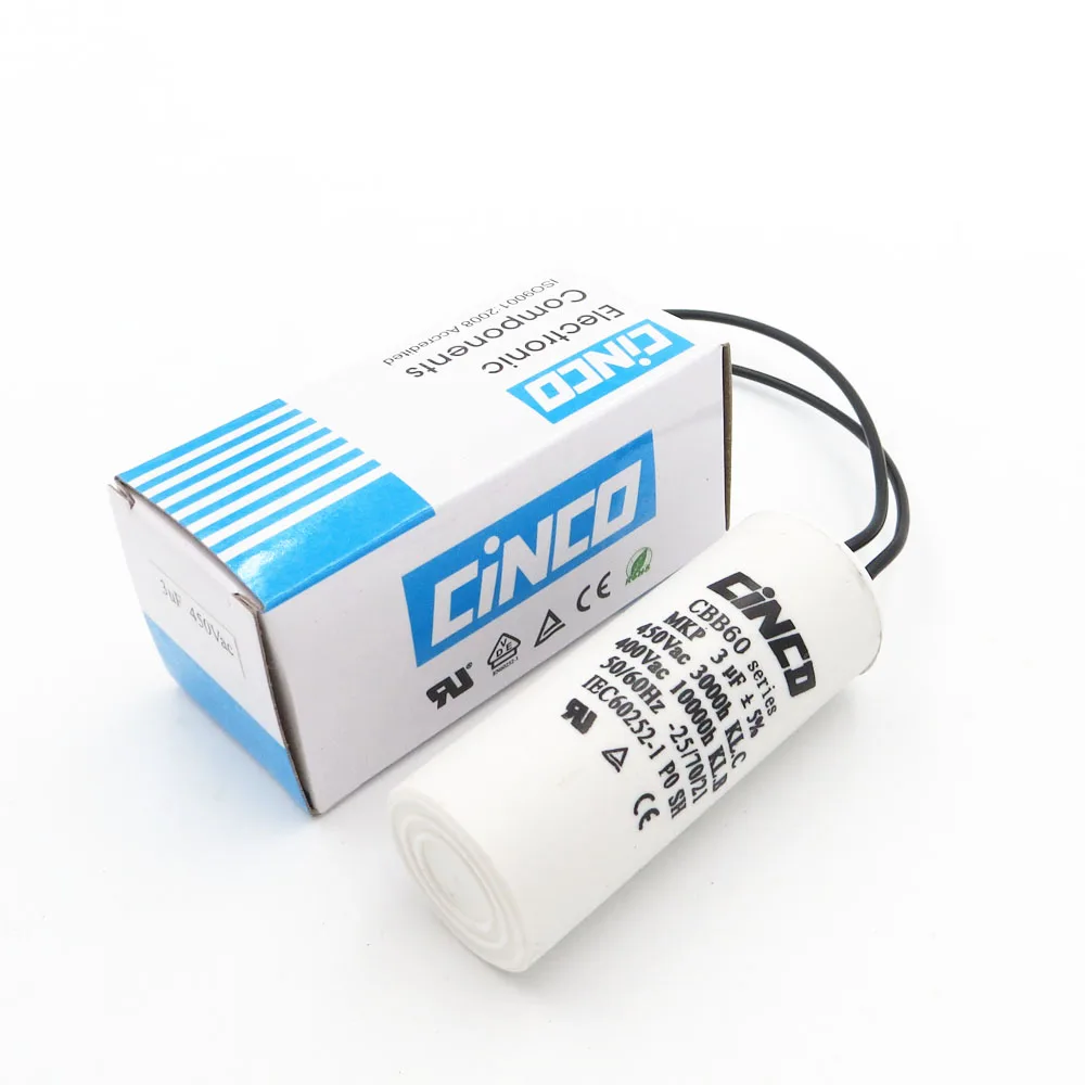 

3UF 400V 450V CBB60 Motor Run Capacitor wire SH DB Polypropylene Film Ac 450VAC Water Pump electrical engine 3mfd 3mf