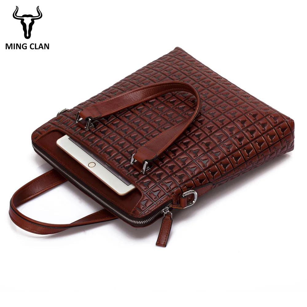 Mingclan الرجال حقيبة جلدية أصلية حقائب الذكور الكمبيوتر التجارية الحقائب المحمولة طباعة Crossbody حقيبة مكتب العمل حقيبة