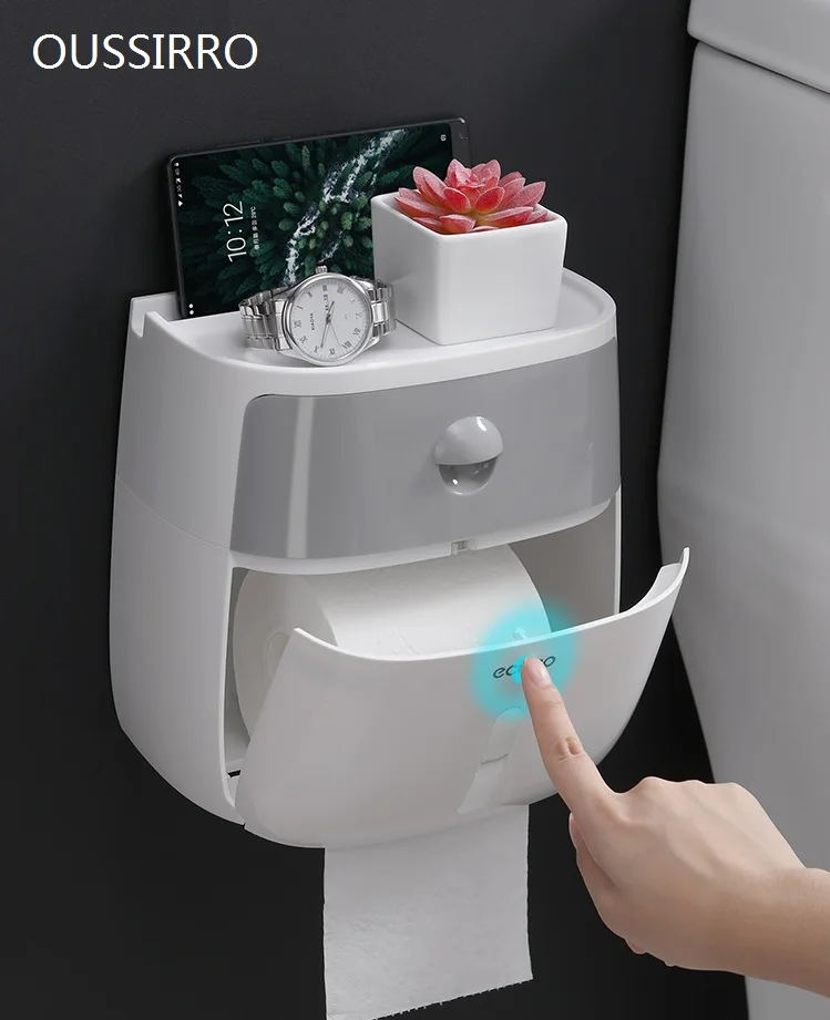 

Creative Multi-function Bathroom Tissue Boxes Shelf ABS+PS Mass Volume NoPunching Waterproof Roll Sheet Paper Removable Tissue