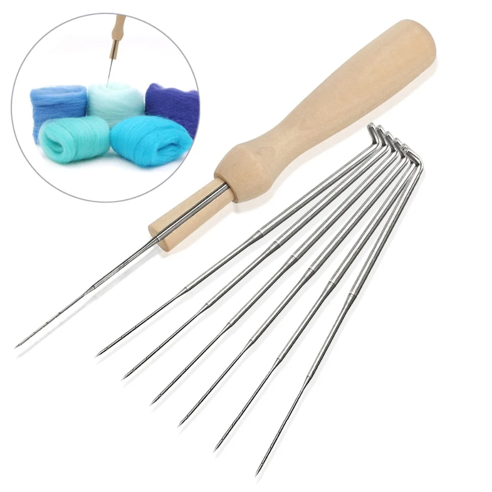 

Hot Set of 7pcs Felting Needles Set with Handle Wool Felt Tool Felting Starter Kit