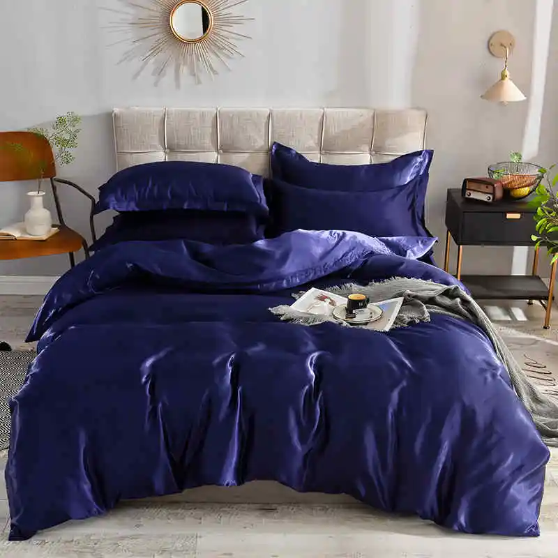 Slowdream Luxury Purple Stain Silk Bedding Set Silky Queen King Bed Set Bedclothe Duvet Cover Queen King Sheet Pillowcase - Цвет: 010