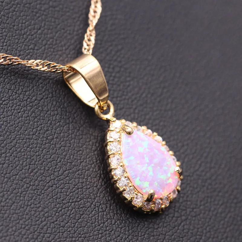 Luxury Opal Pendant Necklaces Oval White Pink Blue Silver Xmas Gifts For Her Mum