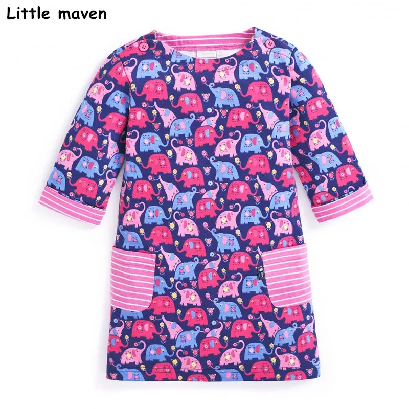 Little maven kids brand clothing 2017 autumn baby girls clothes Cotton elephant print girl A line