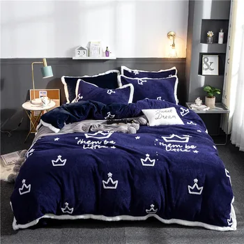

winter bedding Sets Fleece fabric bed cover Bed Sheet Pillowcase Bedclothes Luxury Crown embroidery bed set