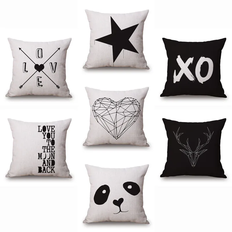 

Romantic Modern Simple Beige Love Star Pattern Pillow Case Deer and Panda Chair Square Waist Throw Pillow Cover Home Garden