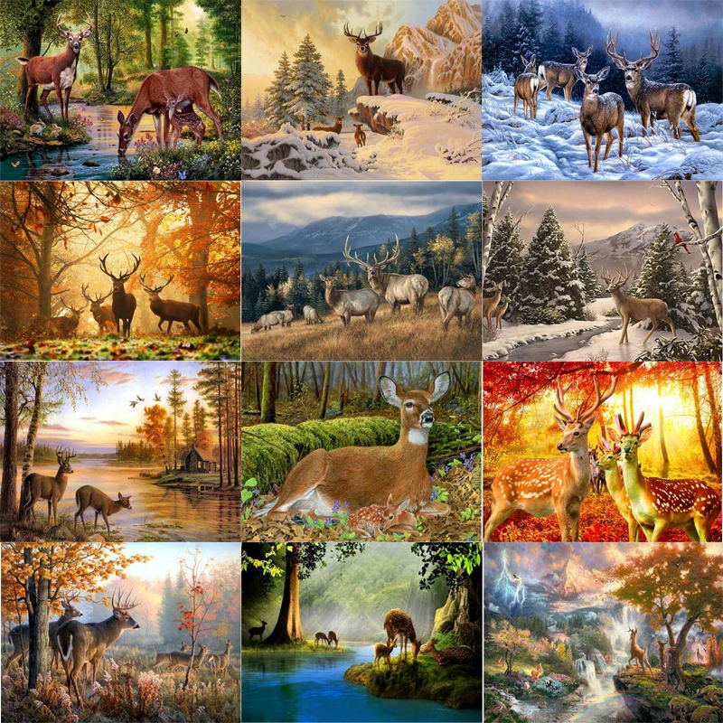 

Full circular Diamond 5D DIY Diamond Painting "Landscape deers " Embroidery Cross Stitch Rhinestone Painting Decor Gift