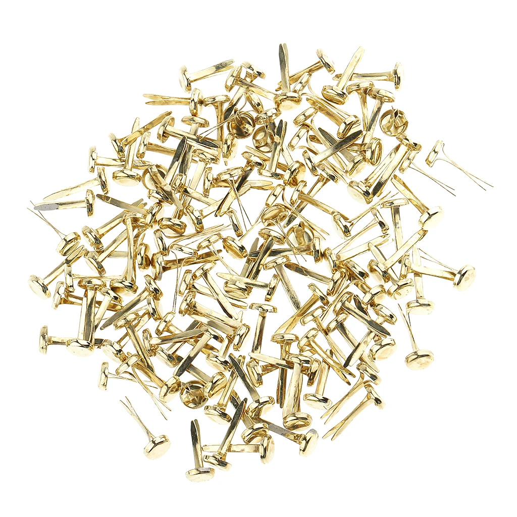 200 Pieces Mini Gold Iron Brad Paper Fasteners for Scrapbooking Embellishment Paper Craft 8mm