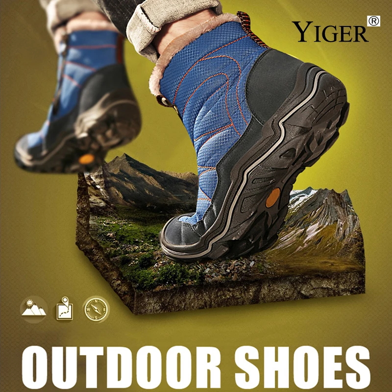 YIGER New Men snow boots winter Man Cotton shoes Zipper Large size 38-46 men leisure hiking shoes Waterproof non-slip casual 223