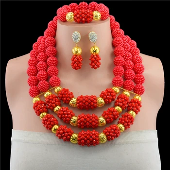 

Red Nigerian African Beads Jewelry Set Dubai Bride Wedding Jewelry Set Wholesale Price Beads Set Free shipping 10101