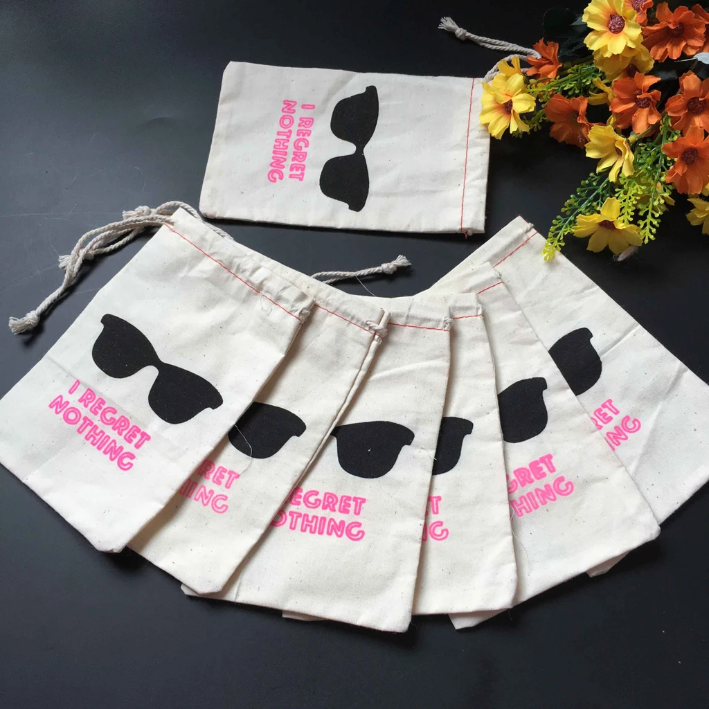 10 PCS Regret Nothing Cotton Muslin bags Hangover Kits Bachelorette Party Bag For party wedding prom Christmas party