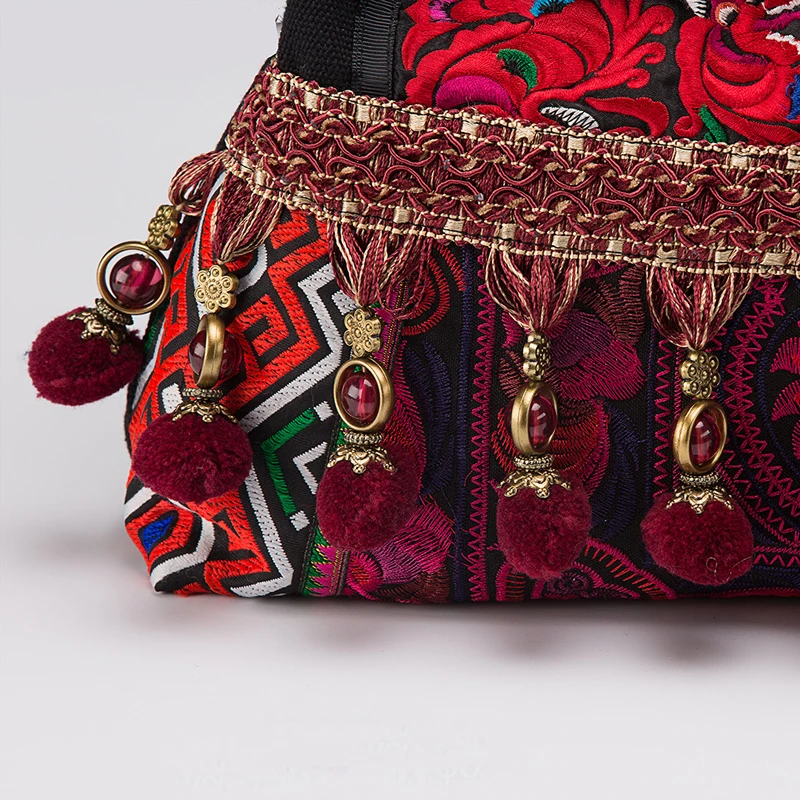 Горячие Таиланд холст Для женщин сумки Этническая ручной работы кисточкой Вышивка сумки на плечо бренд вышитые