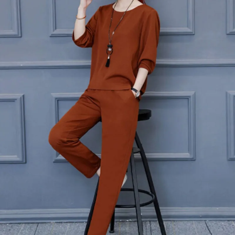 

Autumn Women Long Sleeve Sweatshirts Set Casual Solid Color Tracksuit Tops Pants Two Piece Sets New Fashion Loose Sporting Sets
