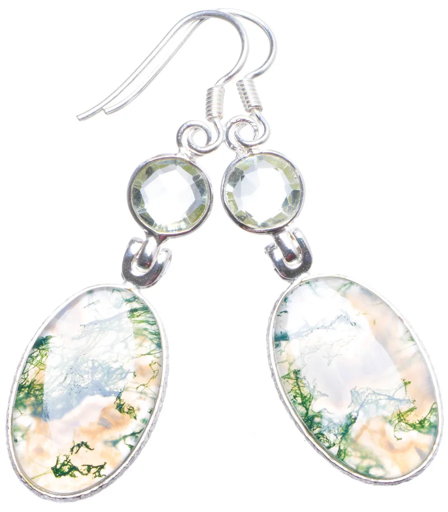 

Natural Moss Agate and Green Amethyst Handmade Unique 925 Sterling Silver Earrings 2" X4306