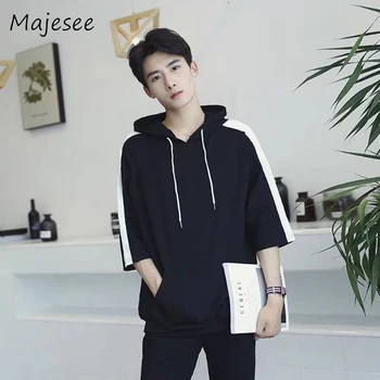 

BF Harajuku Men with Hat Hoodies & Sweatshirts Mens Hoodie Half Sleeved Patchwork Summer Korean Style Male Loose Students Chic