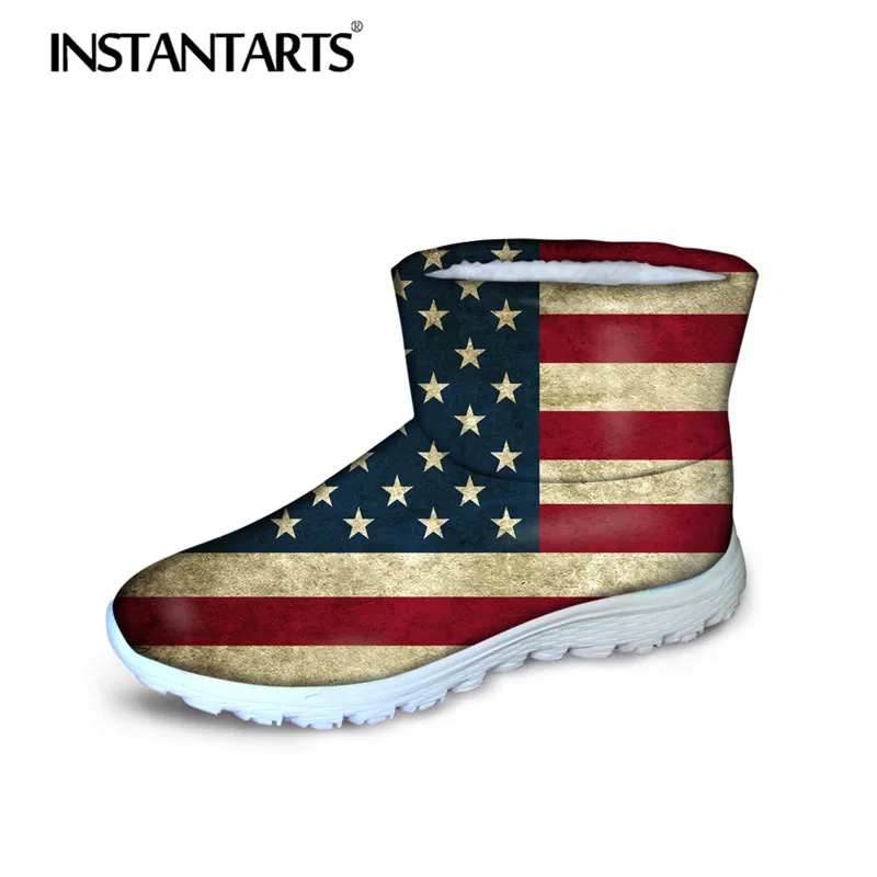 

INSTANTARTS Comfortable Winter Women Flats 3D USA UK Flags Print Women Warm Snow Boots Teenager Girl Non-slip Ankle Boots 2018