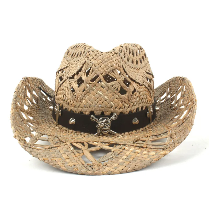 Природный соломы Womem Для мужчин западная ковбойская шляпа для лето ручной спасатель пастушка Hombre сомбреро шапки - Цвет: C13-Natural Straw
