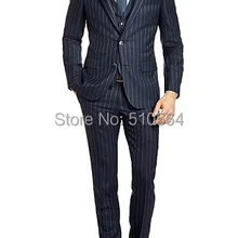 Изготовленный на заказ костюм высокого качества с двумя пуговицами в темно-синюю полоску(куртка+ штаны