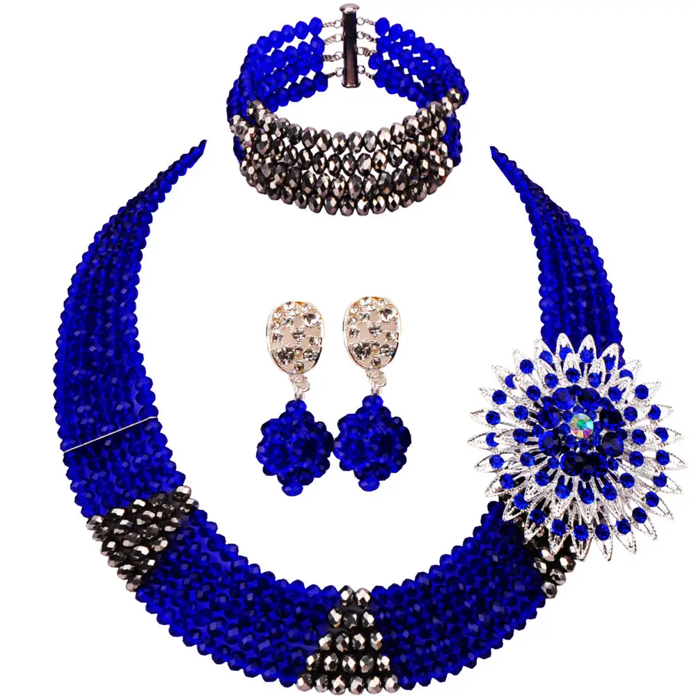 

Majalia Luxury African Jewelry Sets Royal blue Silver Nigerian Wedding Crystal Necklace Bridal Jewelry Sets Free Shipping 55-16