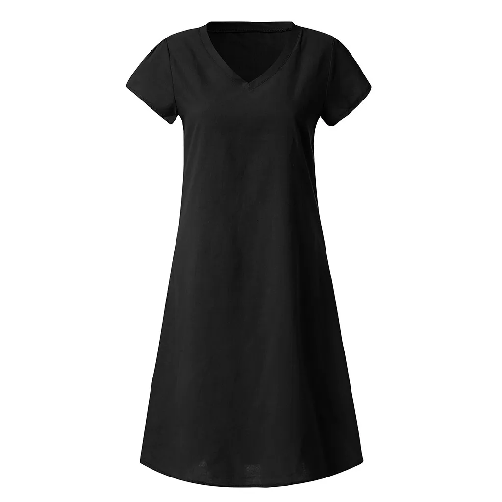 JAYCOSIN Spring New Casual V-Neck Cotton and Linen Dress Women Summer Style Cotton Casual Plus Size Ladies Dress 2020