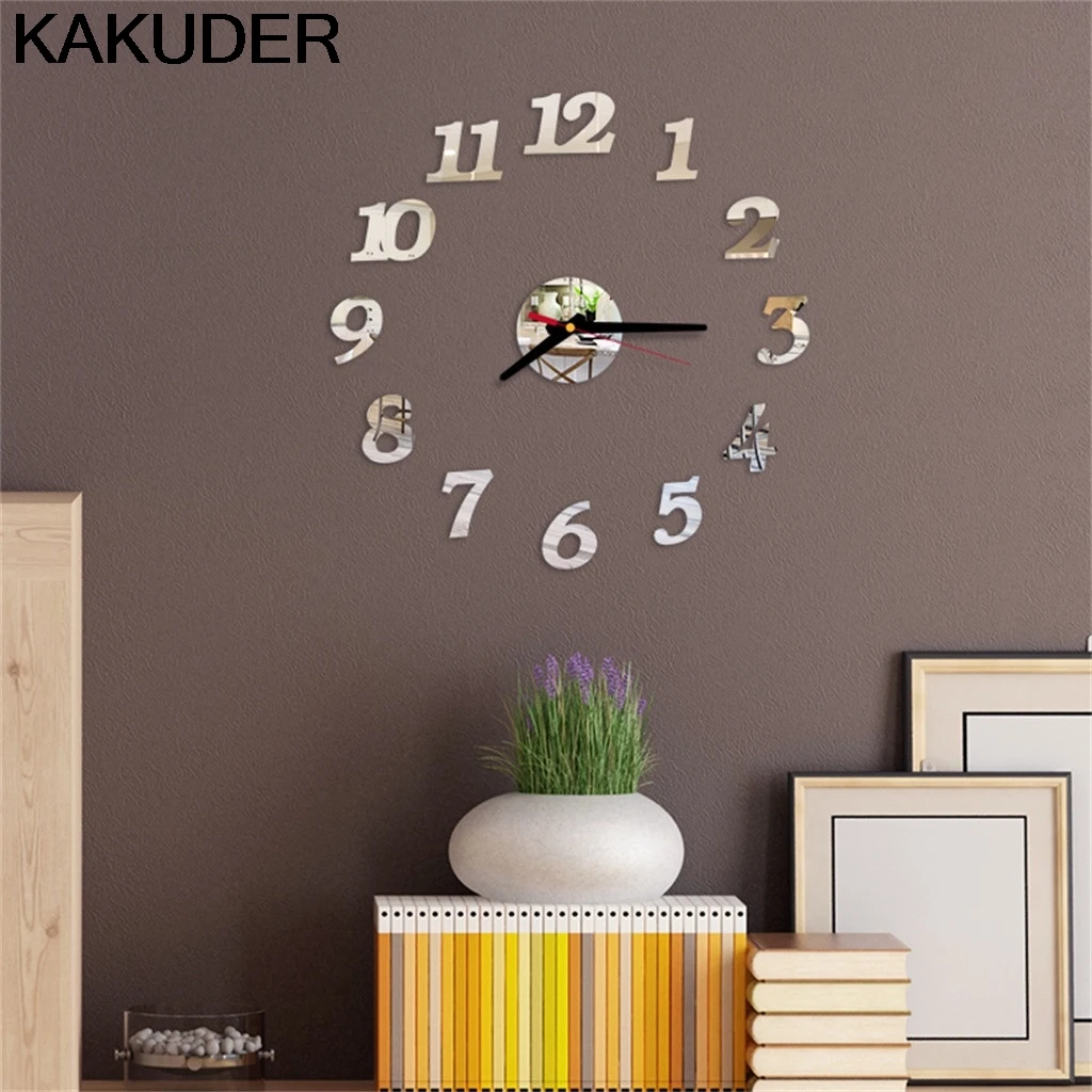 Kakuder стена, часы, узор, цифры, сделай сам, 3D декоративная настенная наклейка, домашний декор, часы, гостиная, украшение для дома, зеркало 12. MAR.23