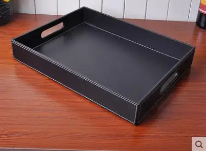 

40x30cm rectangle black leather serving tray trays tableware food fruit storage tray bandeja decorativa bandejas 292A