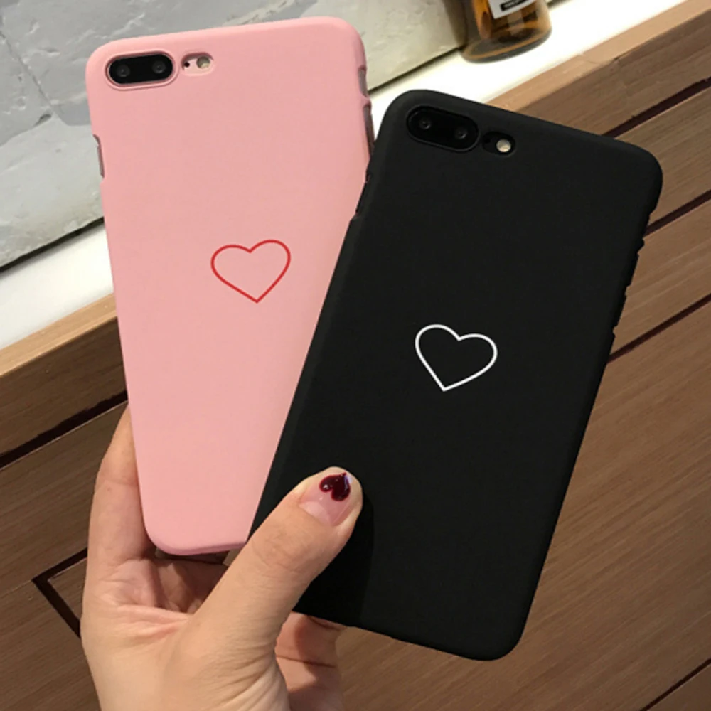 

Love Heart Phone Case For iphone 7 Case For iphone 6 S 6S 7Plus 5 5S Se 8 8Plus X Xs Max Xr Hard Cover Black Pink Couple Cases