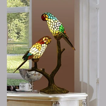 

light ornaments parrot table lamp Color glass lamp American retro crafts wedding gifts lighting desk lamps reading ZA9261137