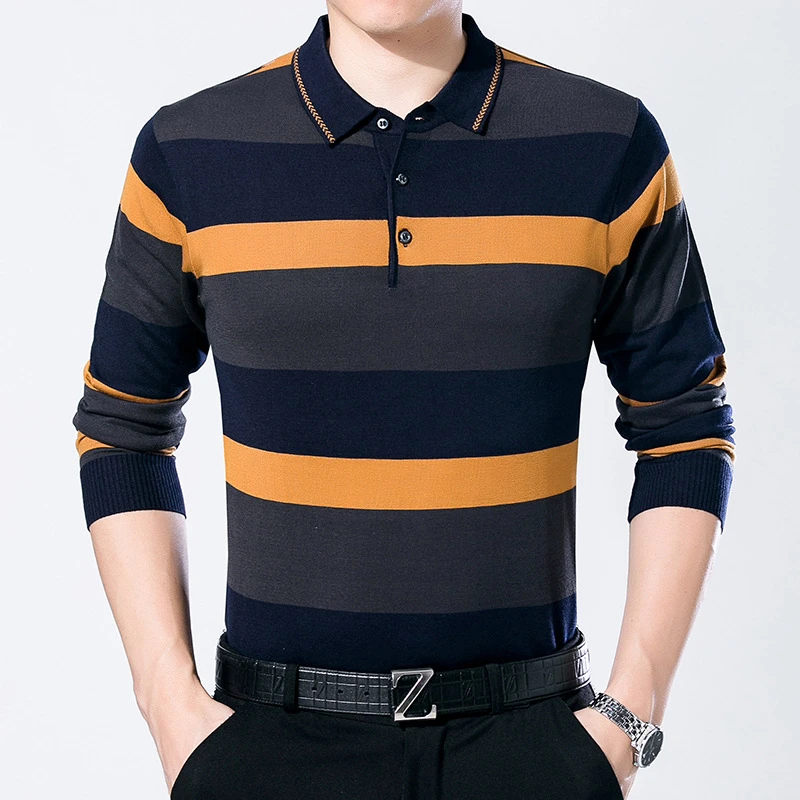 ARCSINX полосатая Мужская рубашка поло с длинным рукавом, Весенняя мода, мужские рубашки поло, осенняя трикотажная Мужская Повседневная зимняя брендовая футболка для мужчин