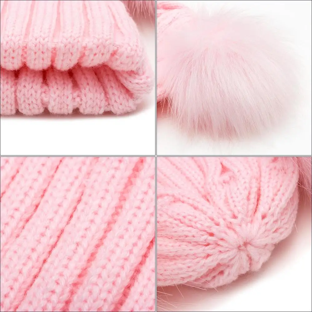 New Pompom Newborn Baby Winter Hats Kids Girls Boys Warm Knit Hat Furry Balls Pompom Solid Warm Cute Lovely Beanie Cap Gifts