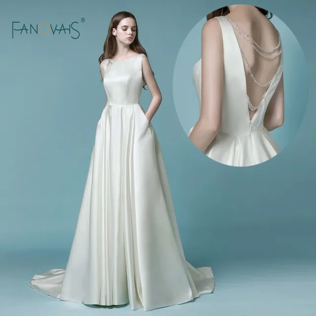 Pockets Backless Wedding Dress