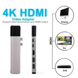 6 в 2 сдвоенный USB C концентратор к HDMI 4 K с TF считыватель SD карт слот концентратор адаптер для MacBook Pro/Air