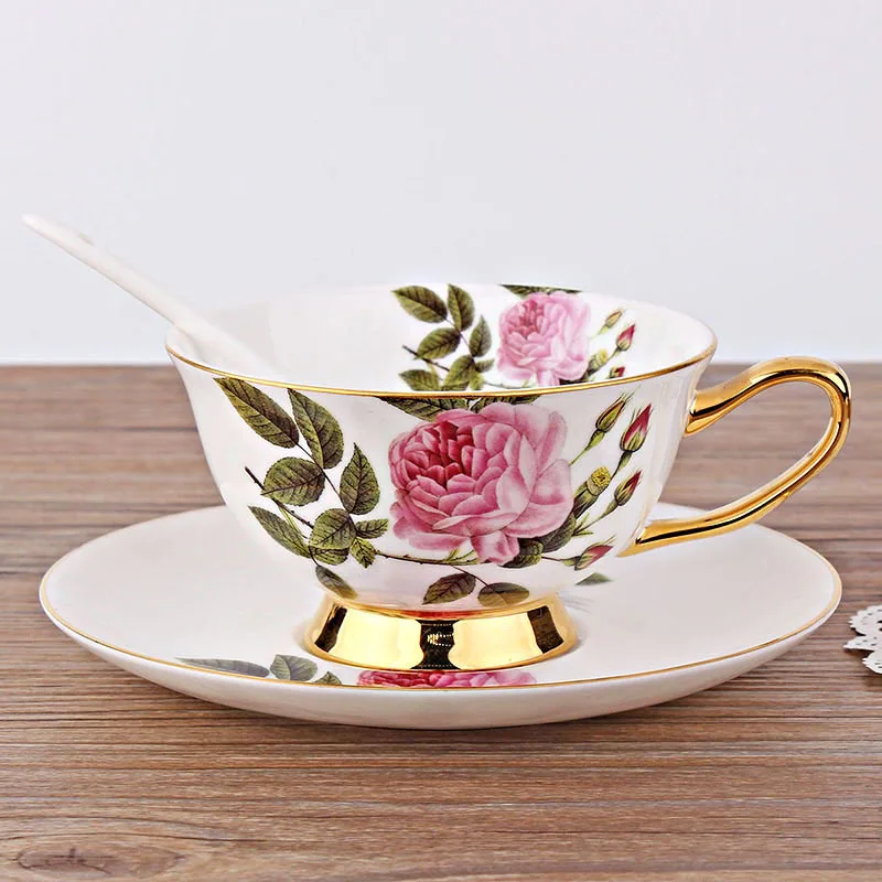 Креативная роза цветок костяной фарфор кофейная чашка и блюдце позолоченная цветочная керамическая чашка чайная чашка наборы - Цвет: Style C