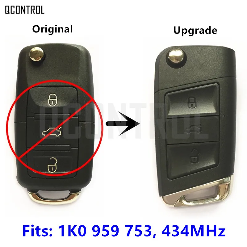 

QCONTROL 1K0959753 / 1K0 959 753 Upgrade Car Remote Key 434MHz for VW/VOLKSWAGEN CADDY/EOS/GOLF/JETTA/SIROCCO/TIGUAN/TOURAN 3BT
