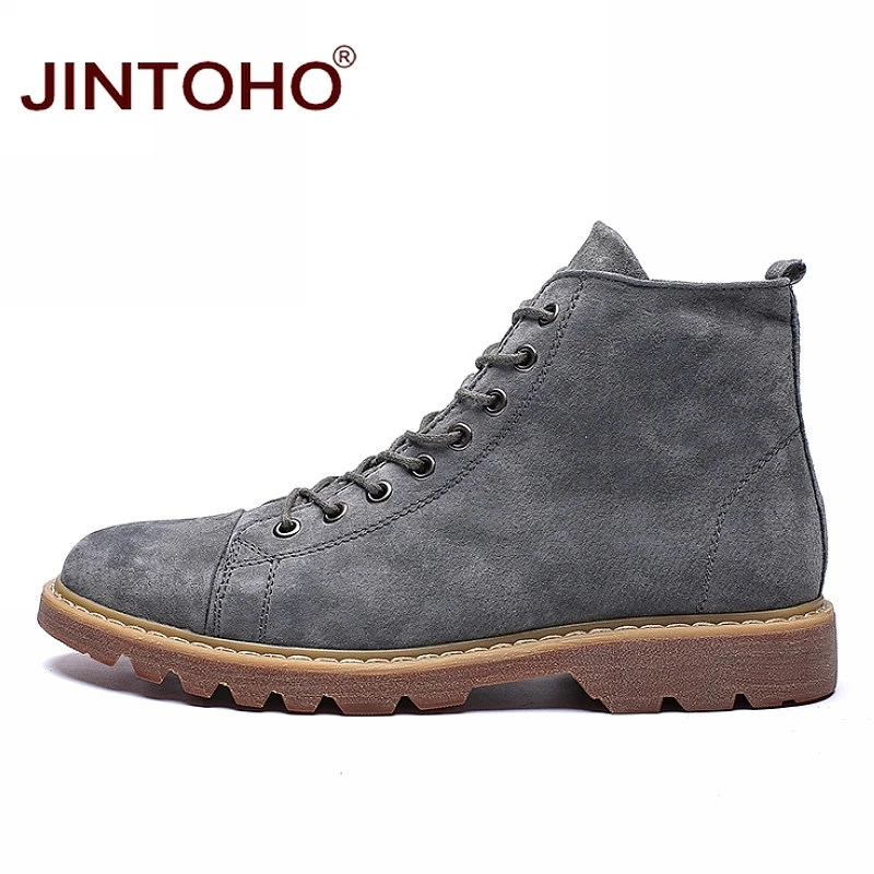 Ботинки JINTOHO мужские кожаные модные зимние сапоги брендовая мужская обувь черные
