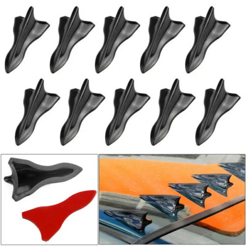 

10PCS Fin On Car Antenna Shark Fin FLEXIBLE AIR VORTEX GENERATOR DIFFUSER FIN KIT FOR SPOILER ROOF WING TRUNK