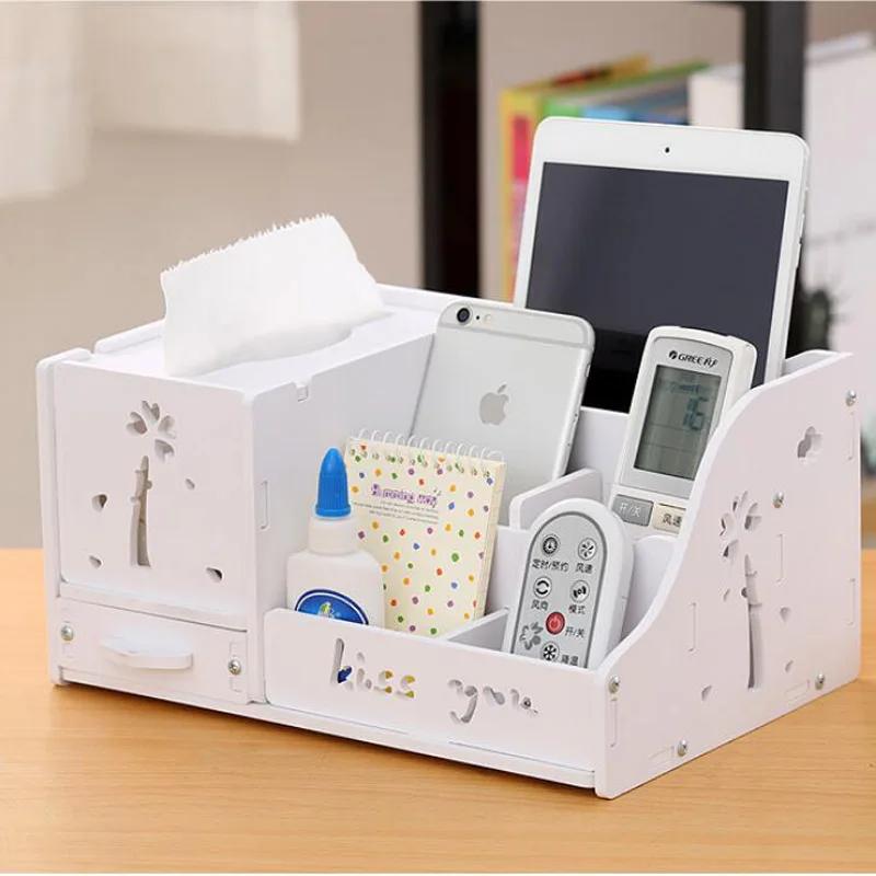 

Wooden DIY multifunctional Desk Stationery Organizer Storage Box Pen Pencil Box Tissue Box Make Up Box ES Holder Case
