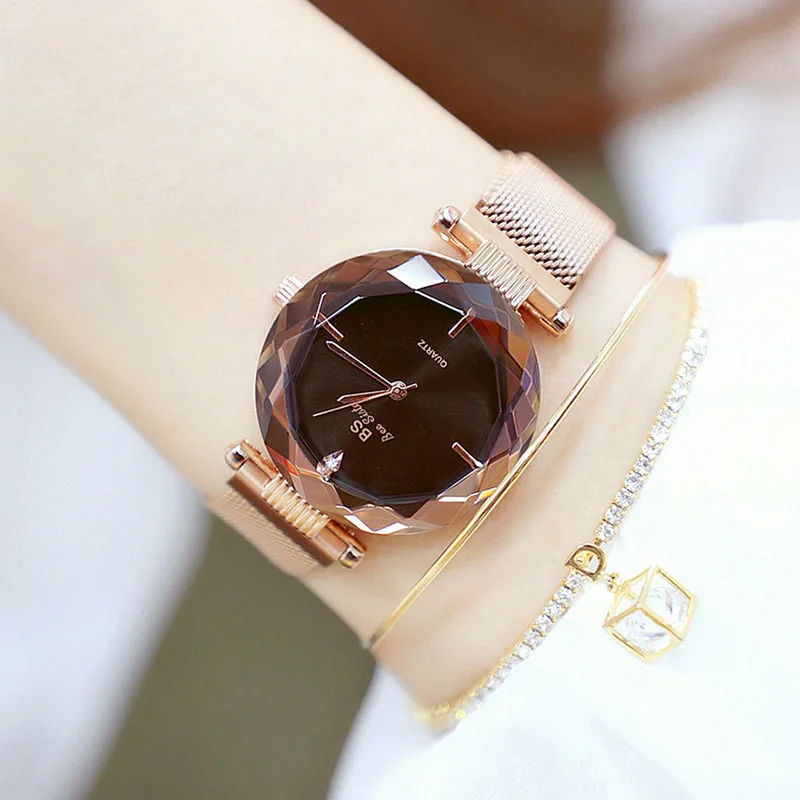Женские Роскошные Кварцевые часы, женские нарядные наручные часы, браслет, изысканный магнит, магнитная сила, Уникальный креативный ремешок - Цвет: Rose Gold
